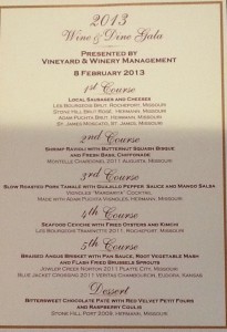 Menu from Wine and Dine Gala